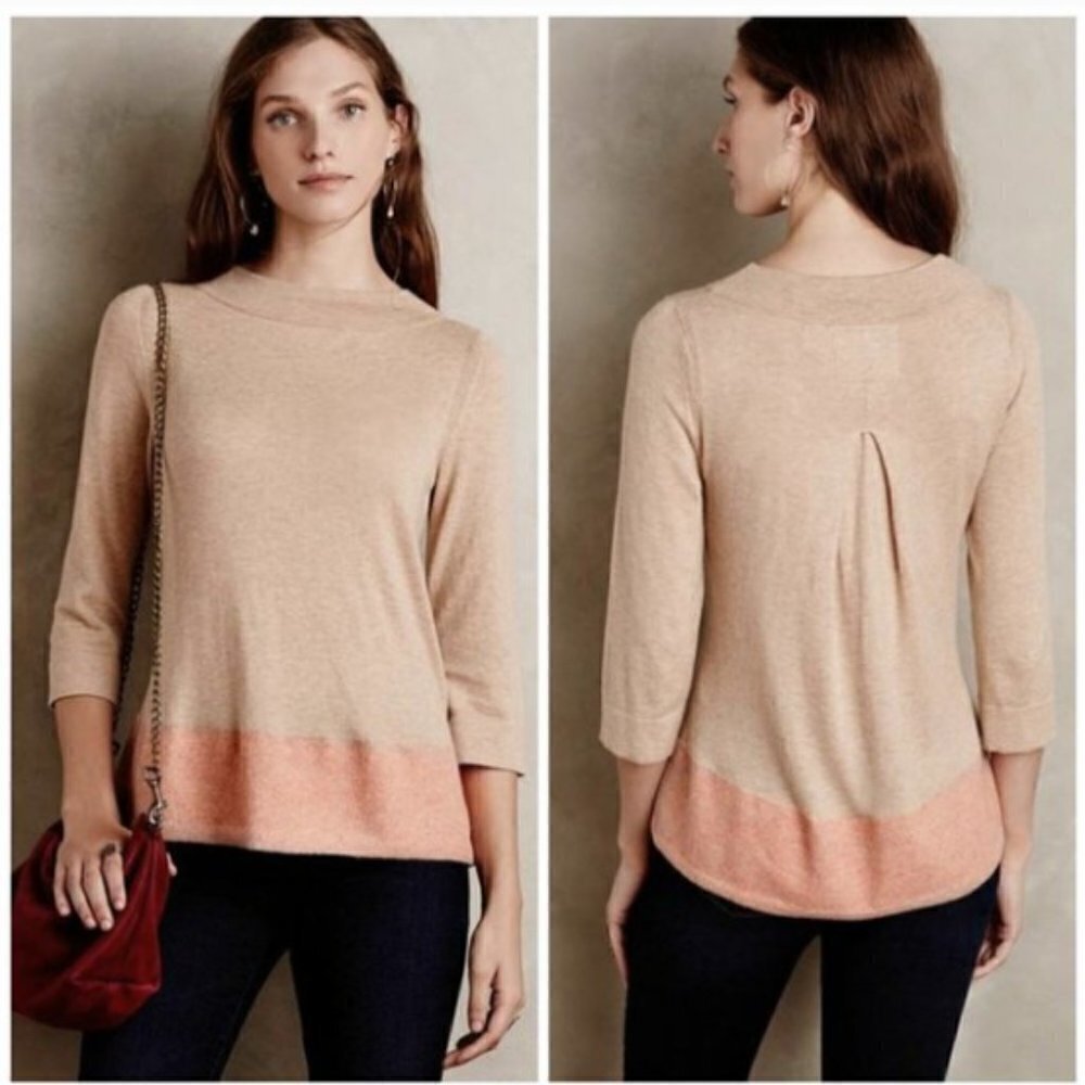 Anthro Angel Of The North Evi Cashmere Blend Tan Pink Color Block Sweater